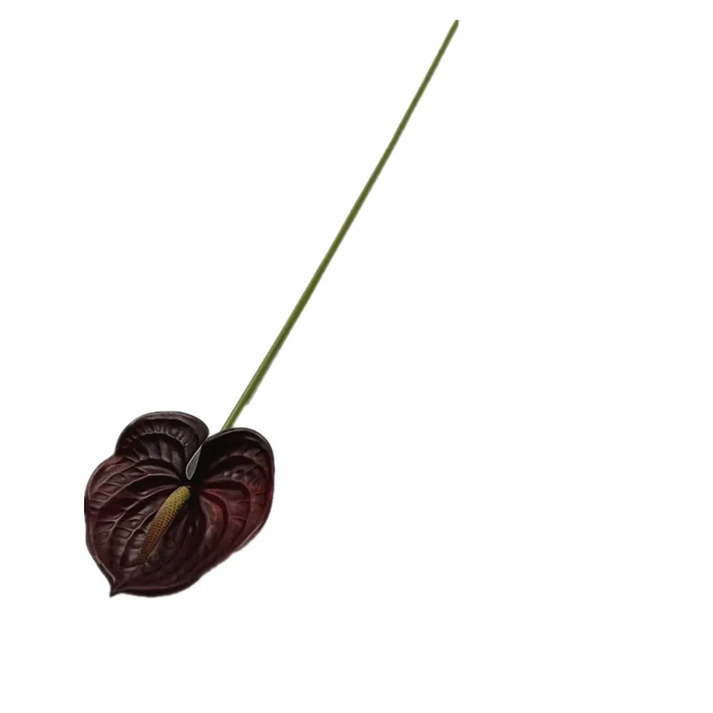 Real Touch PU Anthurium Artificial Flower Branch 61cm Stem Artificial Flower Branch Axl dark red