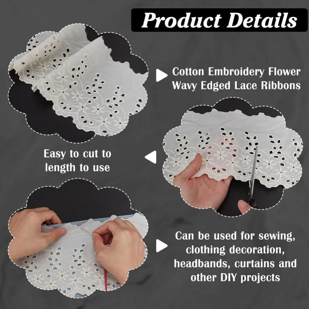 5 Yards Floral Eyelet Lace Ribbon Trim 143mm Wide – White DIY Lace Ribbon Trim Axl