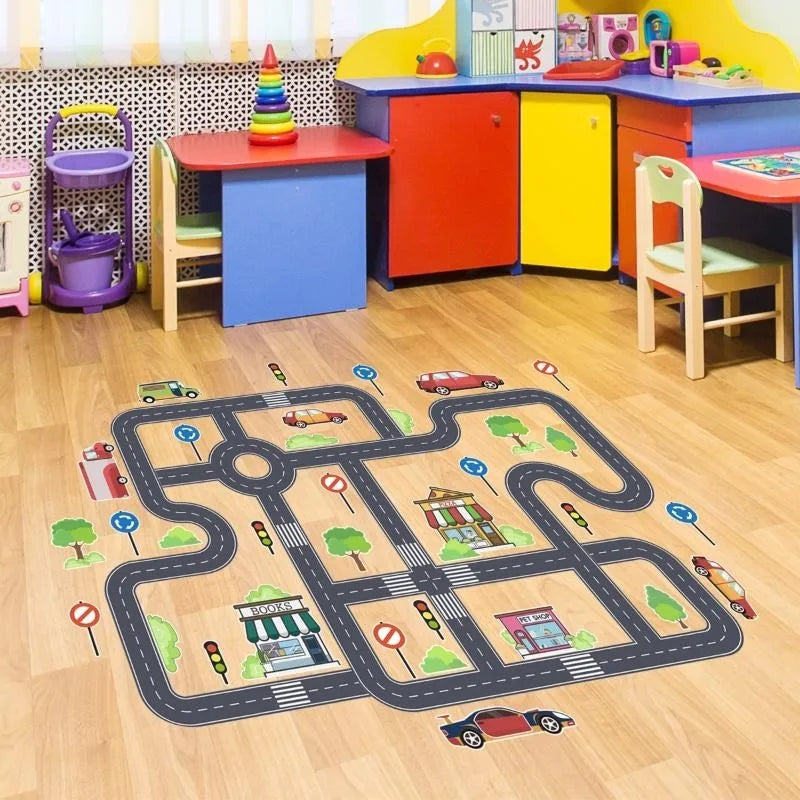 Car Road Signs Kids Wall & Floor Stickers – Self-Adhesive Kids Wall Stickers Axl