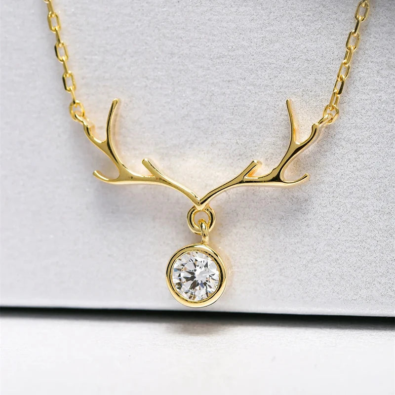 Huitan Christmas Elk Pendant Necklace – Cubic Zirconia 3 Colors Pendant Necklace Axl XL1487 42CM 5CM