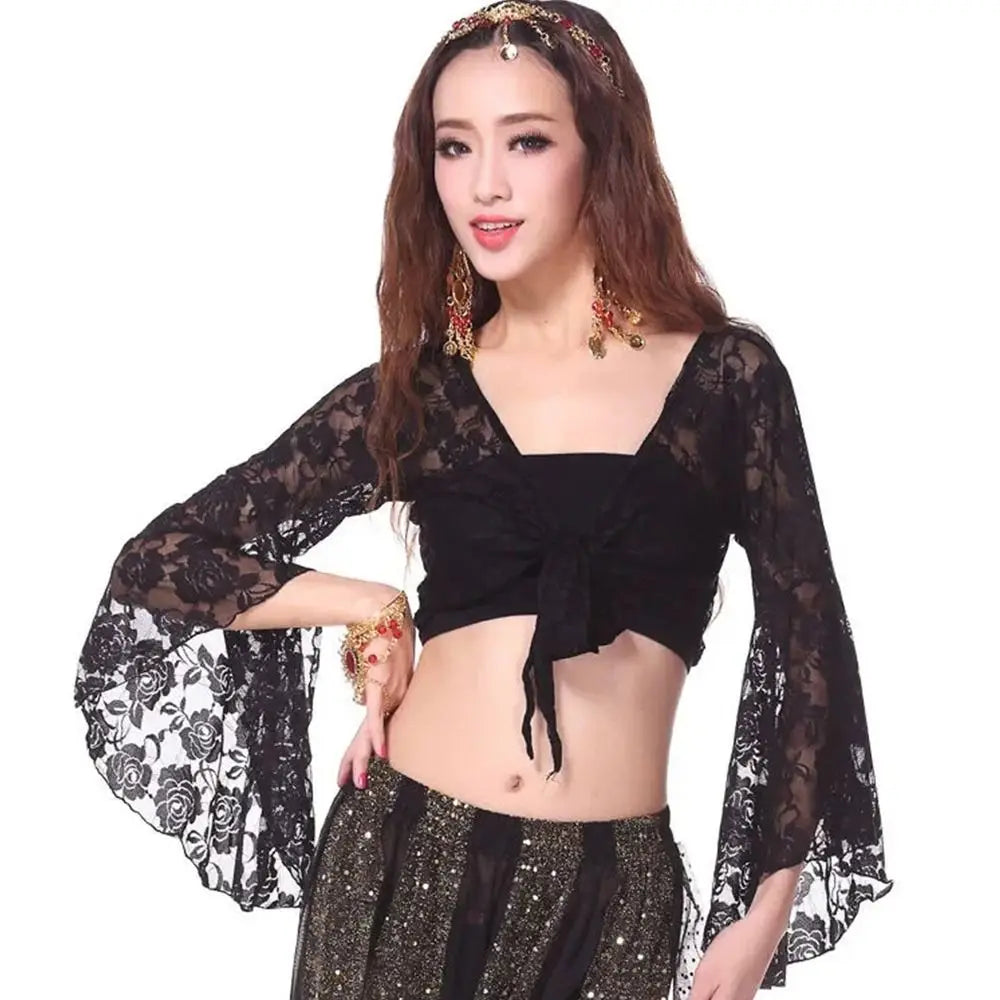 Women's Belly Dance Lace Shrug – Long Sleeve Cardigan Cover Up Dance Lace Shrug Axl Black