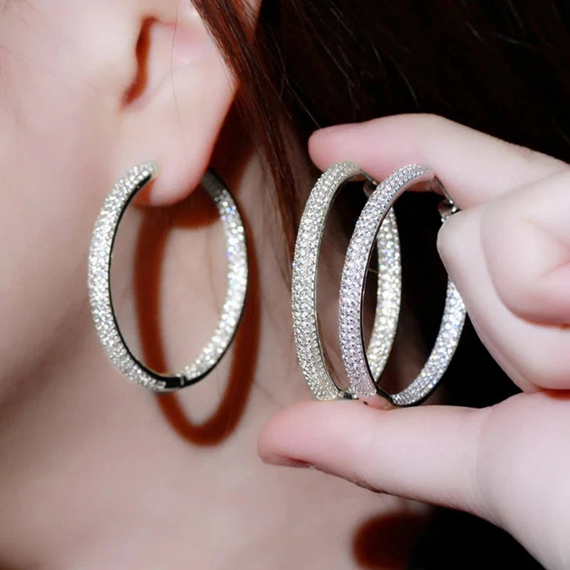 Huitan CZ Hoop Earrings – Sparkling Silver & Gold for Women Hoop Earrings Axl
