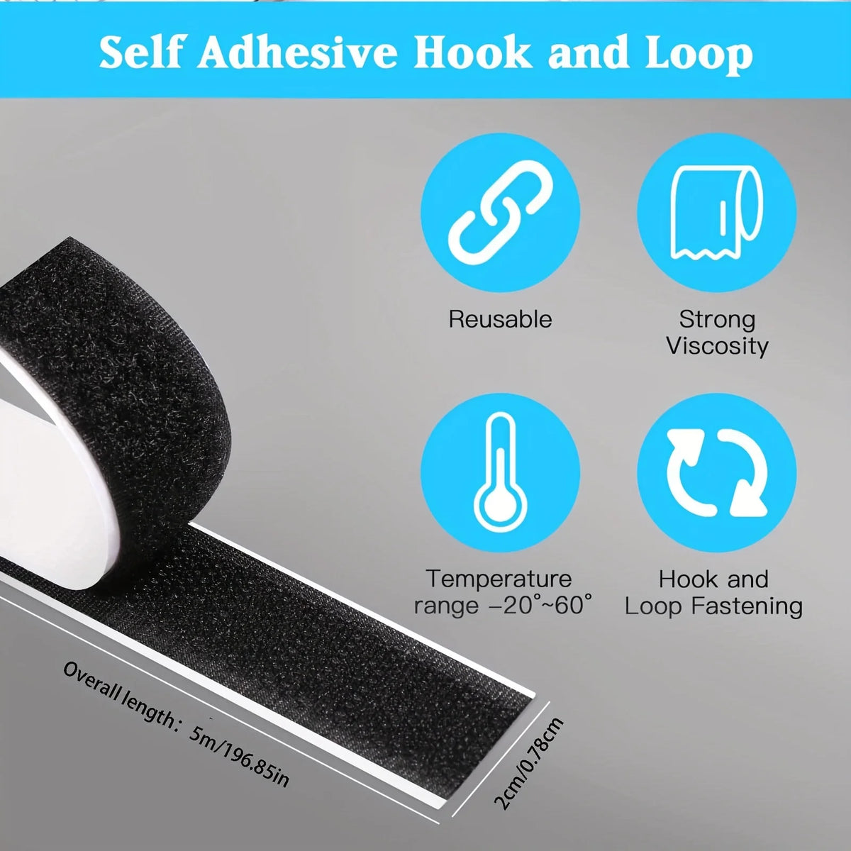 Self-Adhesive Hook & Loop Fabric Tape | Strong Double-Sided Hook & Loop Tape Axl Black