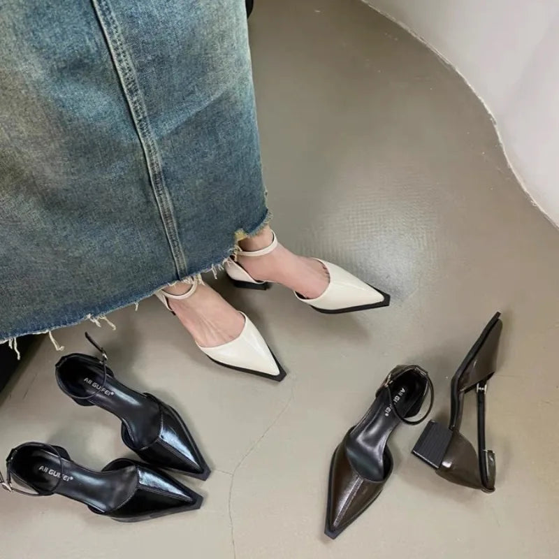 Women's Pointed Toe Mid Heel Pumps – Ankle Buckle Strap Women's Heeled Pumps Axl