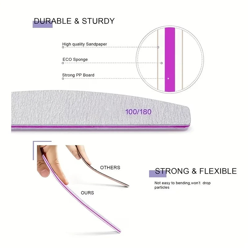 SHIBO Nail File Buffer Set – 100/180 Grit Double-Sided Emery Board Nail File Set Axl