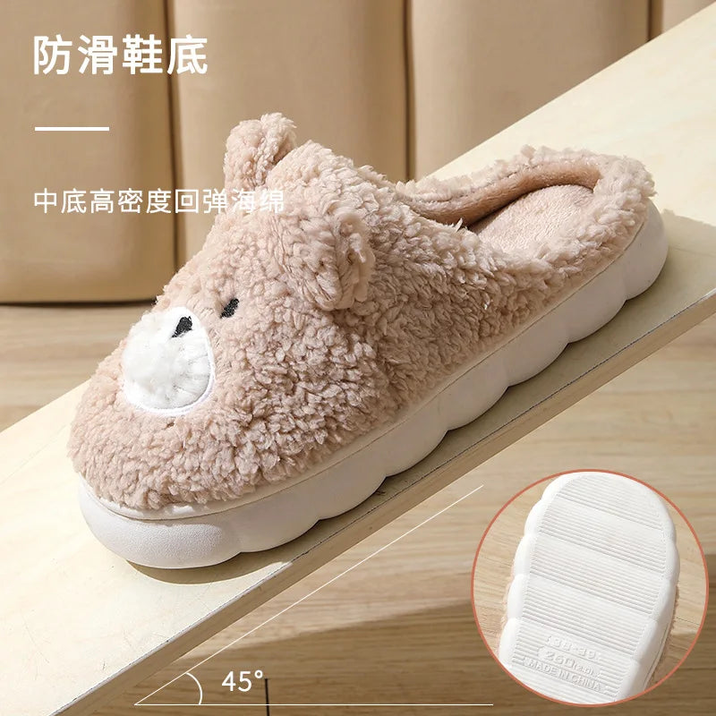 Women's Plush Bear Slippers – Warm Fuzzy Non-Slip Indoor Shoes Plush Indoor Slippers Axl