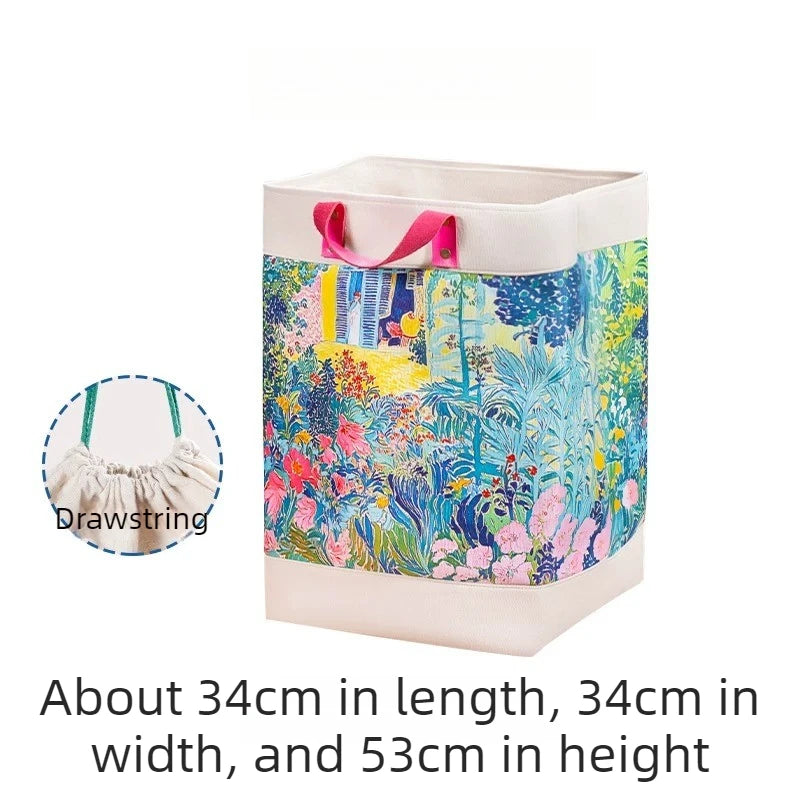 Foldable Cotton Linen Storage Basket – Large Laundry Organizer Storage Basket Axl Monet s Garden