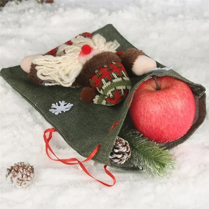 Linen Drawstring Christmas Gift Bags | Holiday Candy Bags Christmas Gift Bag Axl