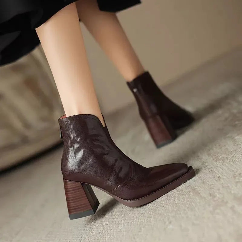 Women's Luxury Ankle Boots – Square Toe Zipper High Heel Women's Ankle Boots Axl