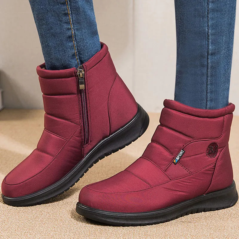 HAJINK Women's Fur-Lined Ankle Snow Boots | Winter Flat Women's Ankle Boots Axl wine red 36