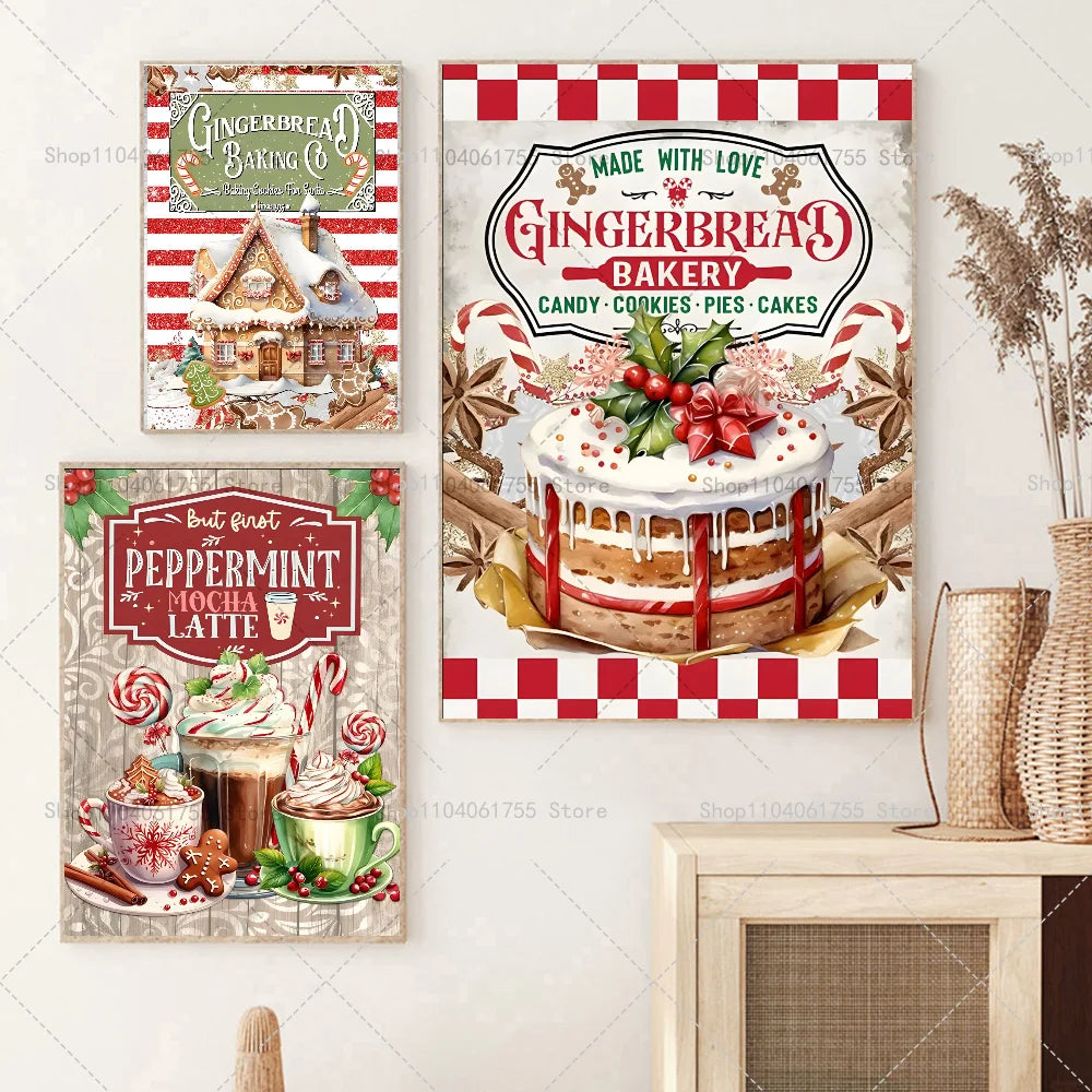 Christmas Hot Chocolate Gingerbread Wall Poster | Self-Adhesive Wall Art Poster Axl