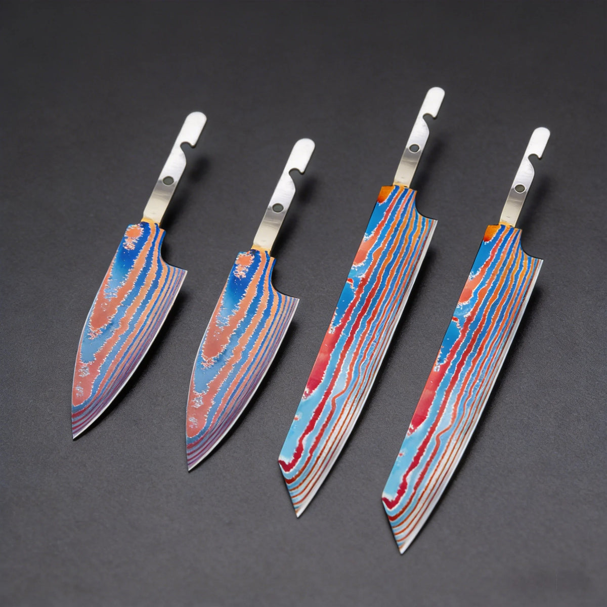 Titanium Damascus Blank Knife Blades – DIY Hand Forged Set Blank Knife Blades Axl Knife Blade-AB-4PCS