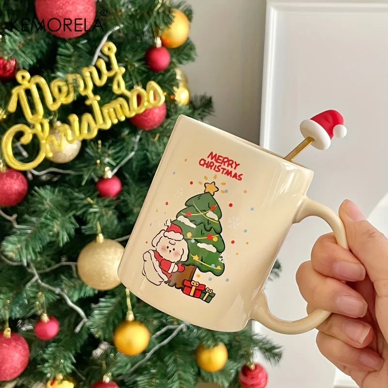 KEMORELA 350ml Christmas Ceramic Coffee Mug with Spoon Ceramic Coffee Mug Axl