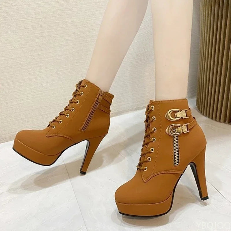 YBQJOO Plus Size Women's Ankle Boots High Heel Zip-Up Women's Ankle Boots Axl