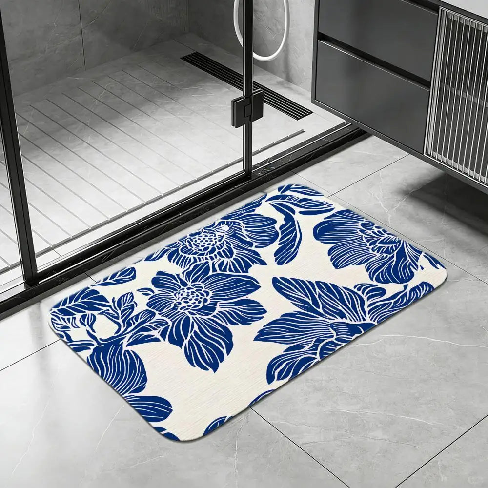 Portuguese Blue Tile Diatomite Bath Mat | Quick Dry Non-Slip Diatomite Bath Mat Axl White8 50x80cm