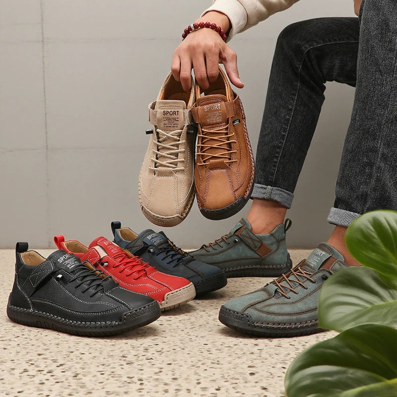 ZULIWAGN Retro Men's Leather Strap Sneakers | Casual Walking Shoes Men's Casual Sneakers Axl