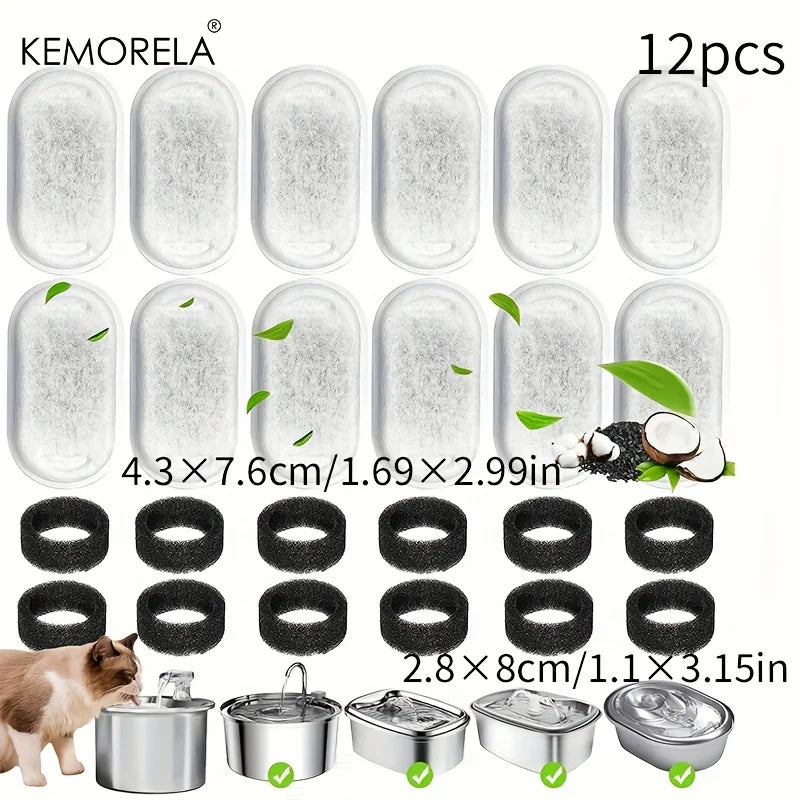 Cat Water Fountain Activated Carbon Filters 12/15 PCS | KEMORELA Pet Fountain Filter Axl 12PCS