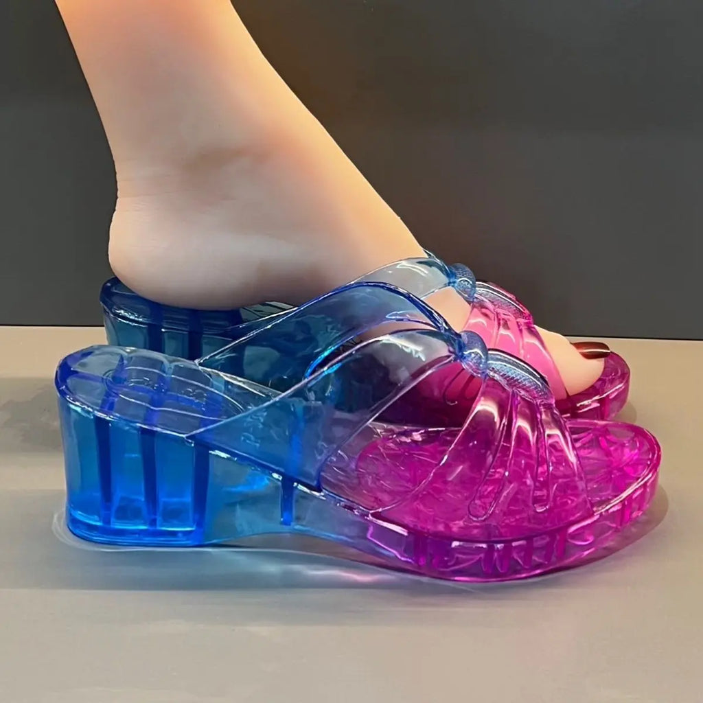 Women's Gradient Crystal Wedge Slippers – Jelly Sandals Wedge Jelly Sandals Axl
