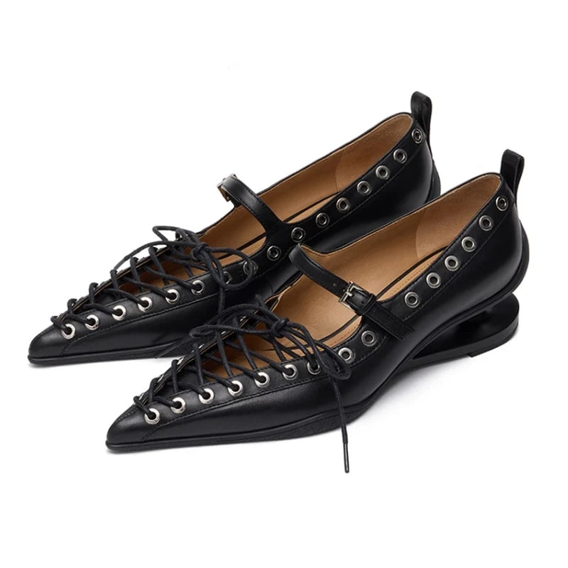 Women's Retro Pointed Toe Lace-Up Pumps | Rivet Buckle Heels Women's Pumps Axl black 39