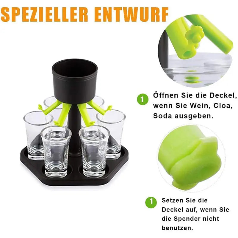 6-Way Shot Glass Dispenser with Holder | Party Bar Pourer Shot Glass Dispenser Axl