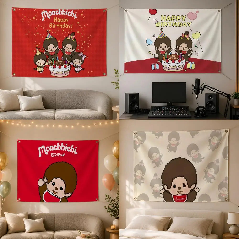 Monchhichi Character Flag Banner – Wall Hanging Decor Wall Hanging Flag Axl