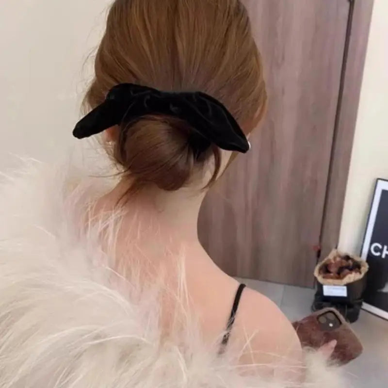 Vintage Black Velvet Bow Hair Scrunchie – Elegant Ponytail Tie Velvet Hair Scrunchie Axl