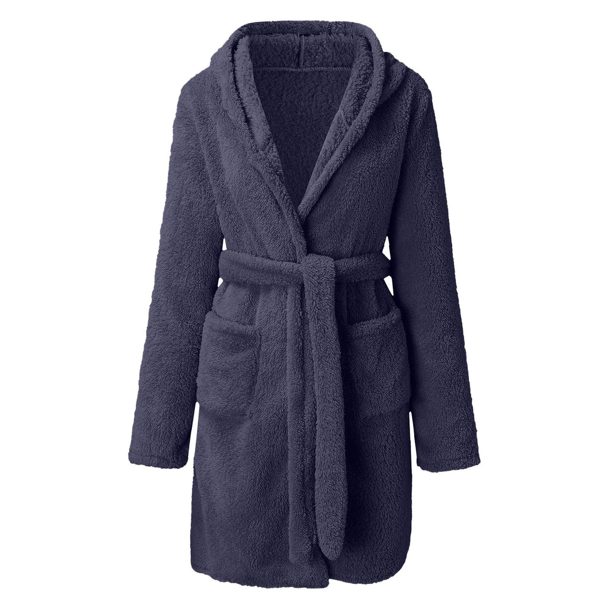 Women's Hooded Fuzzy Fleece Robe – Cozy Kimono Bathrobe Hooded Fleece Robe Axl Navy blue 5XL