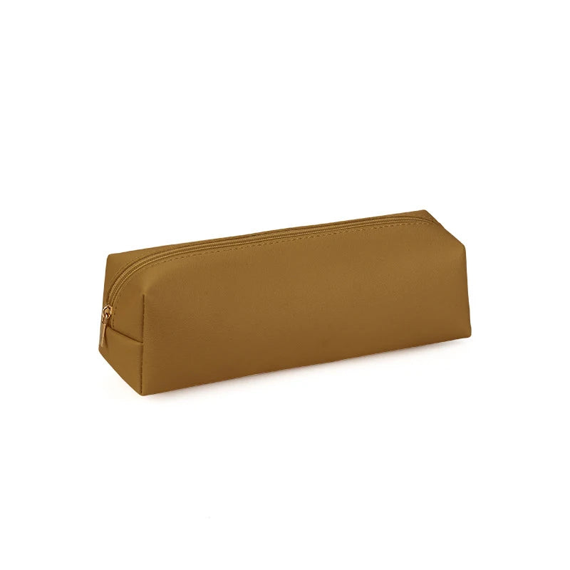 Large Capacity PU Leather Pencil Bag – Zipper Stationery Case Pencil Bag Axl Brown
