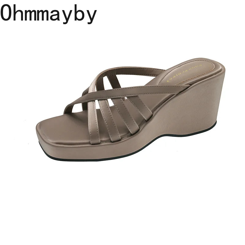 Women's Wedge Platform Slippers – Open Toe Slip-On Slides Wedge Platform Slippers Axl