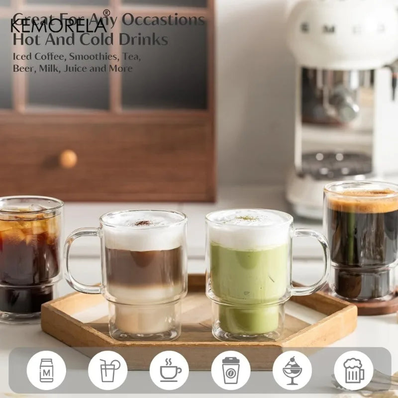 KEMORELA 450ml Borosilicate Glass Coffee Cups with Handle Glass Coffee Cup Axl