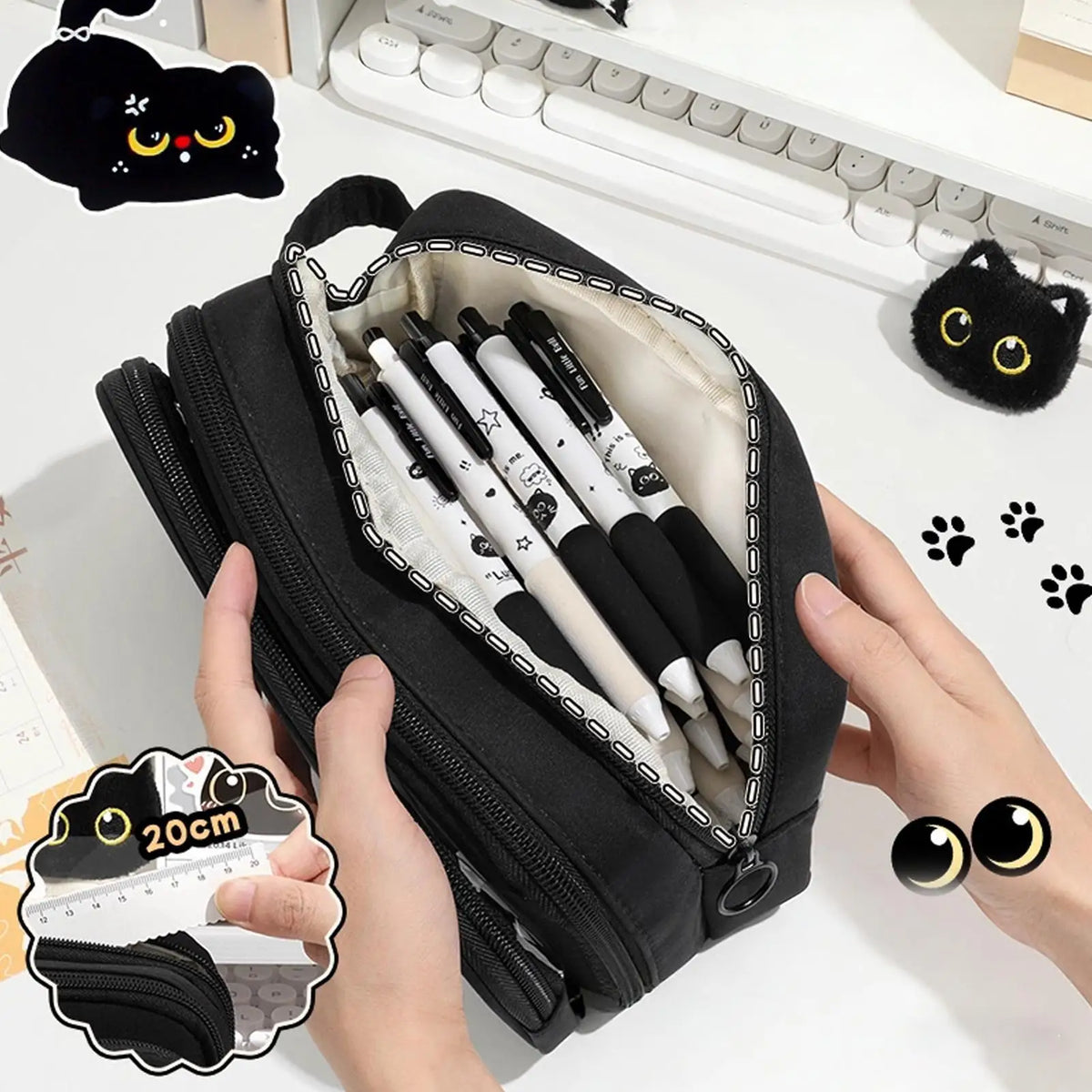 10-Layer Black Cat Pencil Case Set with Sticky Notes & Gel Pens Pencil Case Set Axl Default Title