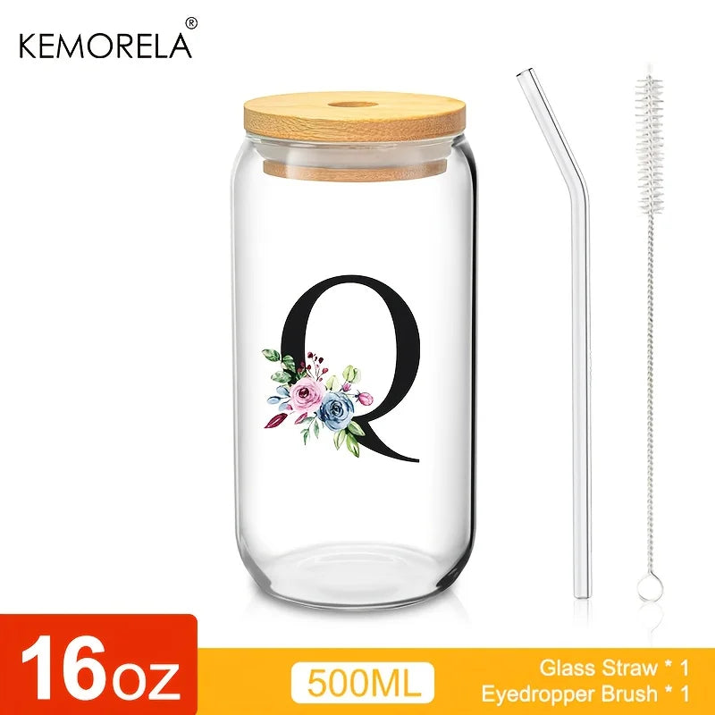 470ml Glass Tumbler with Bamboo Lid & Straw | Mason Jar Cup Glass Tumbler Axl Q 470ml