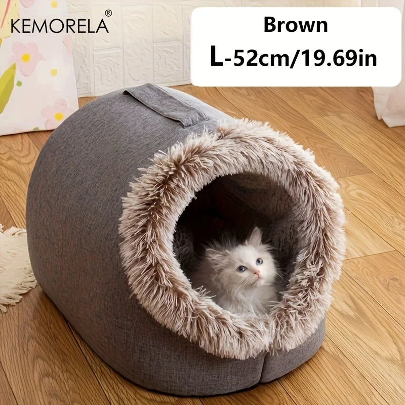 KEMORELA Self-Warming Cat Cave Bed – Cozy Indoor Kitten Nest Cat Cave Bed Axl Brown L
