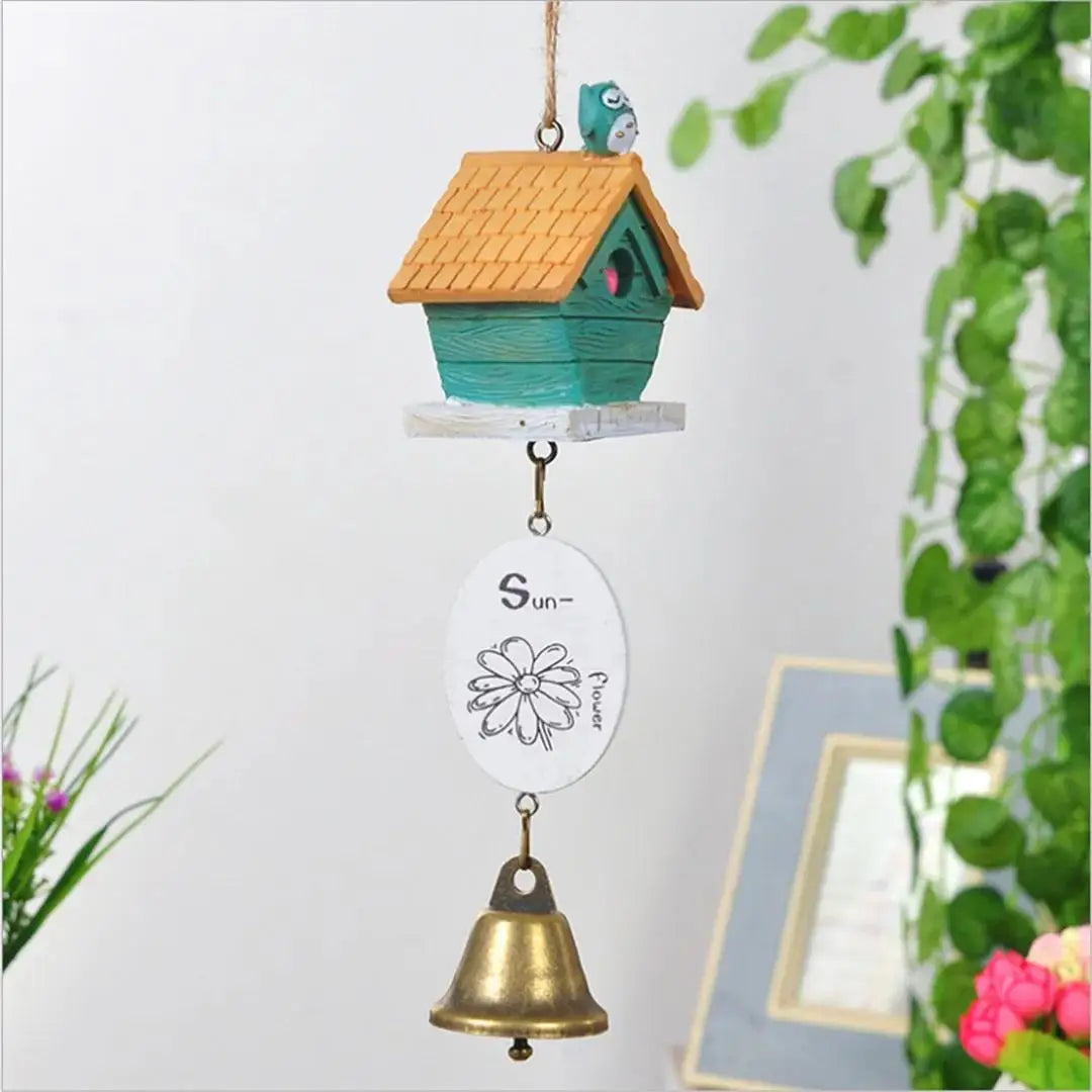 Resin Bird House Wind Chime Ornament | Pastoral Hanging Decor Wind Chime Ornament Axl Blue