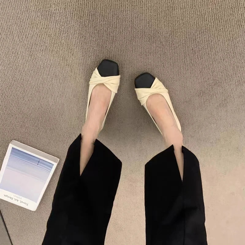 Women's Silk Bow Ballet Flats – Color Block Slip-On Shoes Ballet Flats Axl