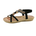 Women's Flower Rhinestone Flat Sandals | Open Toe Beach Shoes Flat Sandals Axl black 35