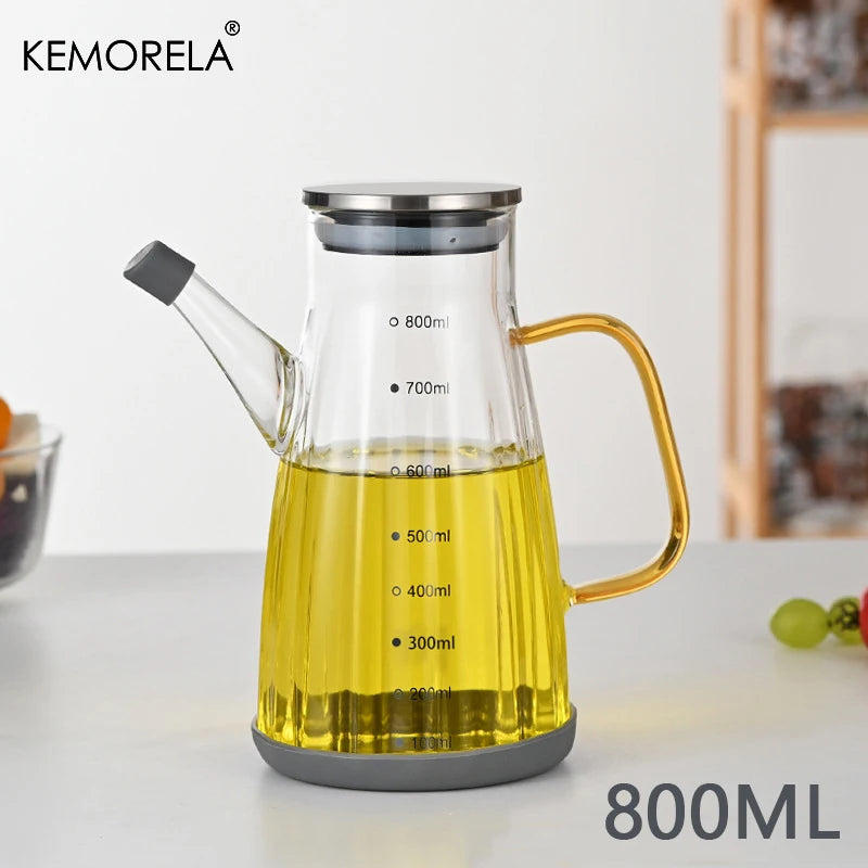 KEMORELA Glass Oil Bottle | Graduated Stainless Steel Lid Glass Oil Dispenser Axl Transparent