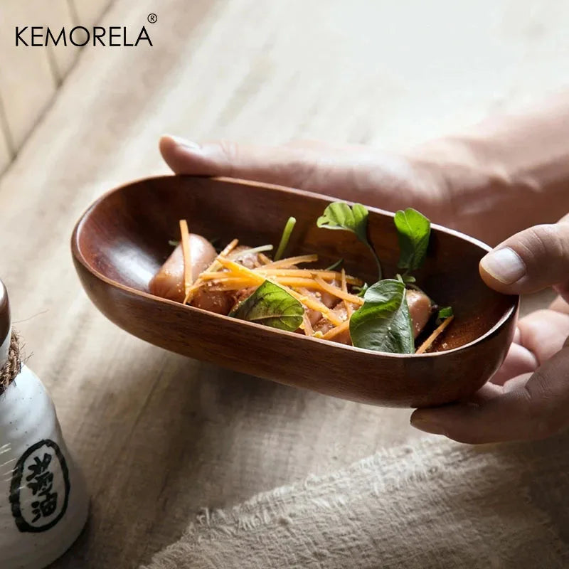 Solid Wood Boat-Shaped Snack & Sushi Serving Plate | KEMORELA Wood Serving Plate Axl