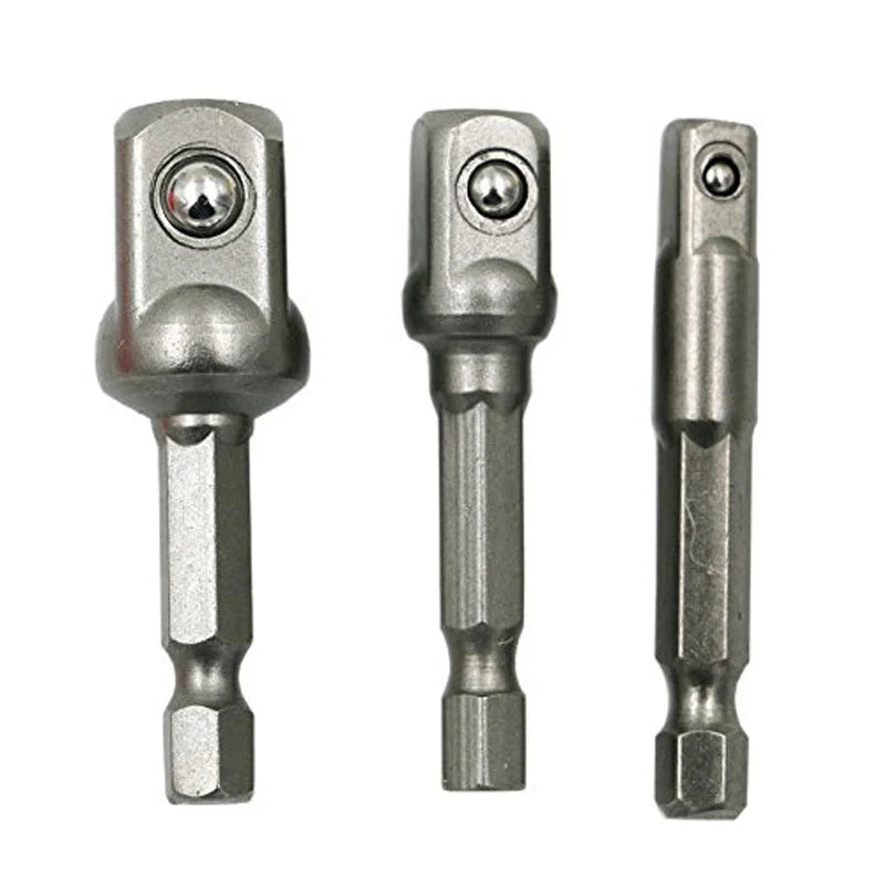 3-Piece Drill Socket Adapter Set – 1/4, 3/8 & 1/2 Hex Shank Drill Socket Adapter Axl