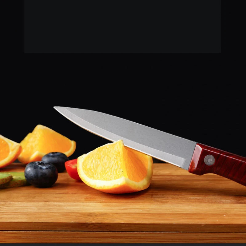 Stainless Steel Portable Fruit Knife – Wood-Look Handle | 19cm Kitchen & Outdoor Knife Axl