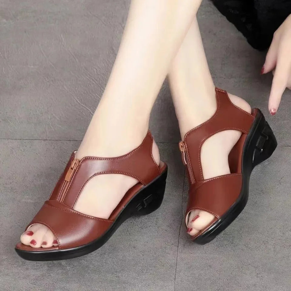 Women's Wedge Sandals – Open Toe Roman Ankle-Wrap Summer Shoes Wedge Sandals Axl 37 wine red