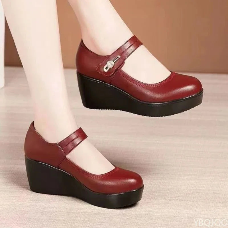 Women's Round Toe Slope Wedge Heel Pumps – Casual Comfort Wedge Heel Pumps Axl