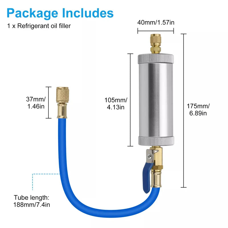 AC Oil & Dye Injector Kit – R134A R12, 2oz Brass, 1/4" SAE AC Dye Injector Tool Axl