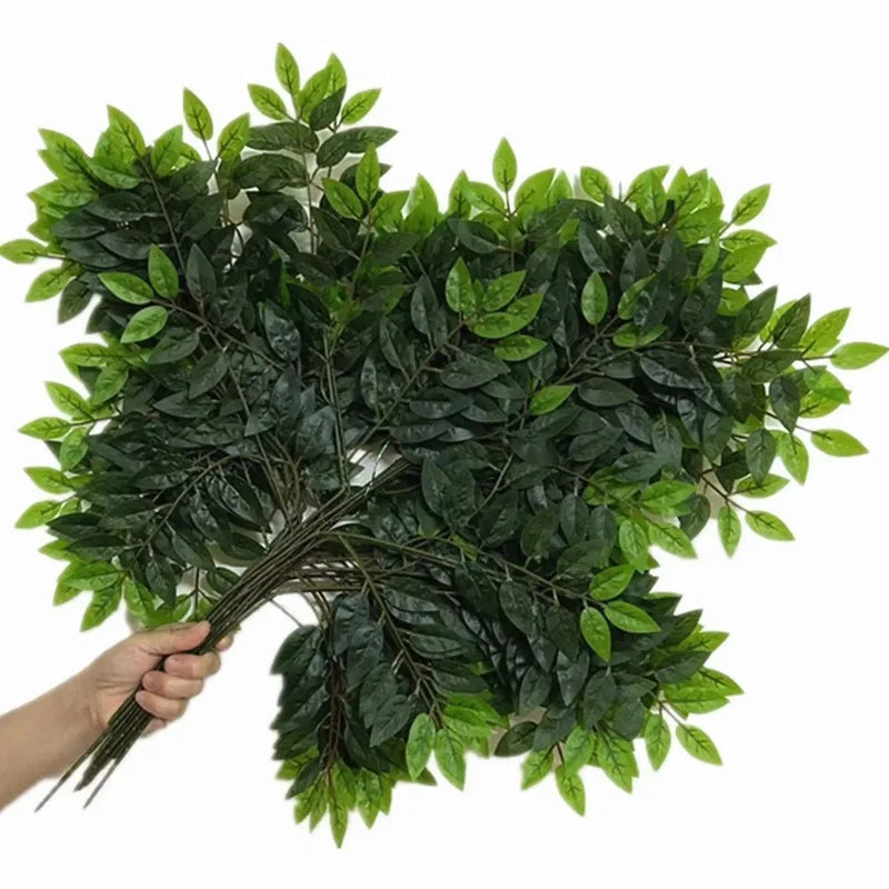 Artificial Banyan Maple Mango Leaf Stems | 12pc Fake Foliage Artificial Foliage Stems Axl
