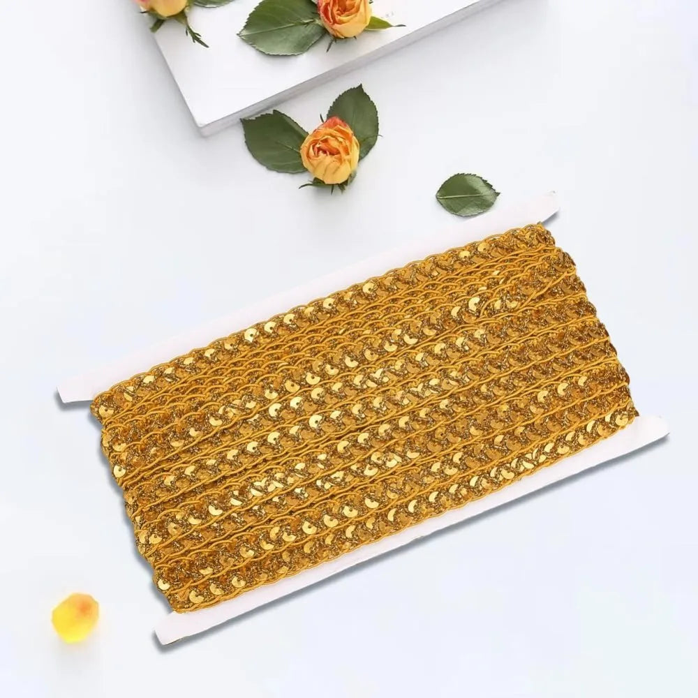 Gold Sequin Lace Trim Ribbon 14.22 Yds – Sewing & Crafts Sequin Lace Ribbon Axl