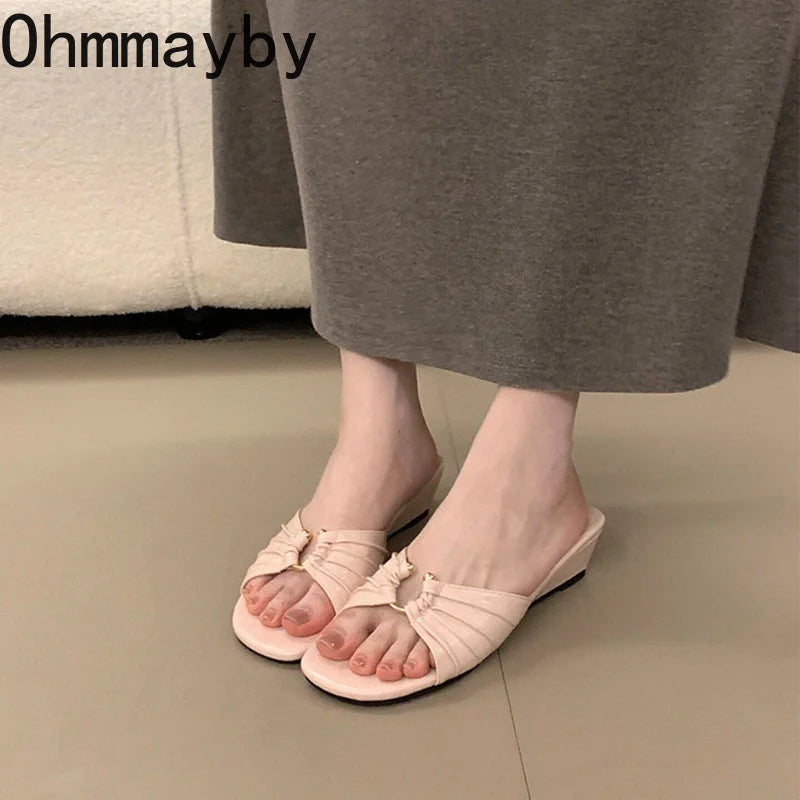 Women's Satin Wedge Slides – Open Toe Slip-On Platform Shoes Wedge Slide Sandals Axl