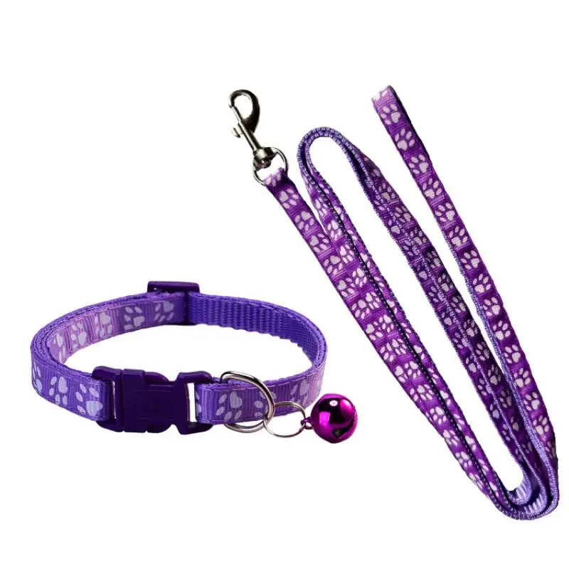 Dog Paw Print Leash & Adjustable Collar Set | Puppy Walking Lead Dog Leash & Collar Set Axl A6