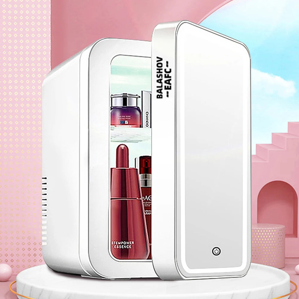 4L Mini Makeup Fridge with LED Mirror | Portable Cosmetic Cooler Cosmetic Mini Fridge Axl White EU Plug EU