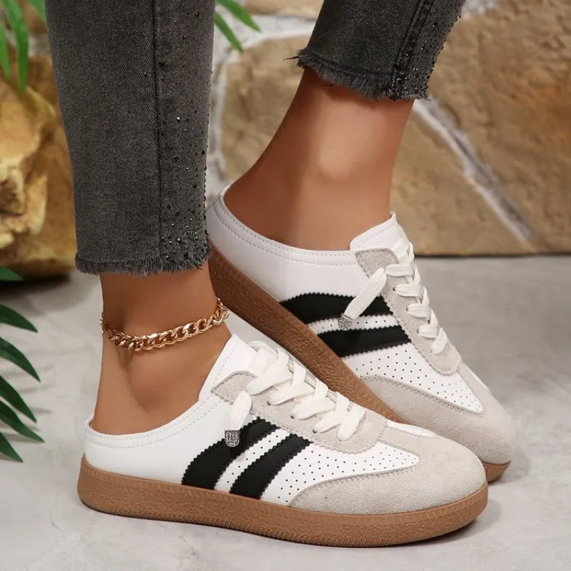 Women's Mule Sneakers – Lace-Up Breathable Flat Half Shoes Mule Sneakers Axl