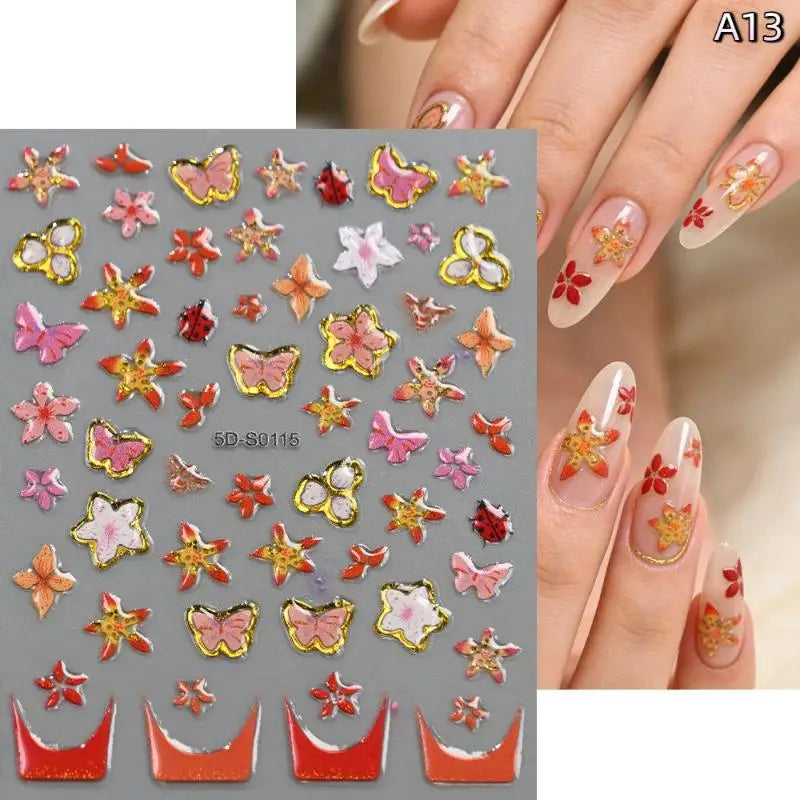 5D Floral Nail Stickers – Bronzing Blossom Petal Appliques DIY Nail Art Stickers Axl A13